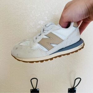 New Balance Kids 237 White and Tan Sneakers